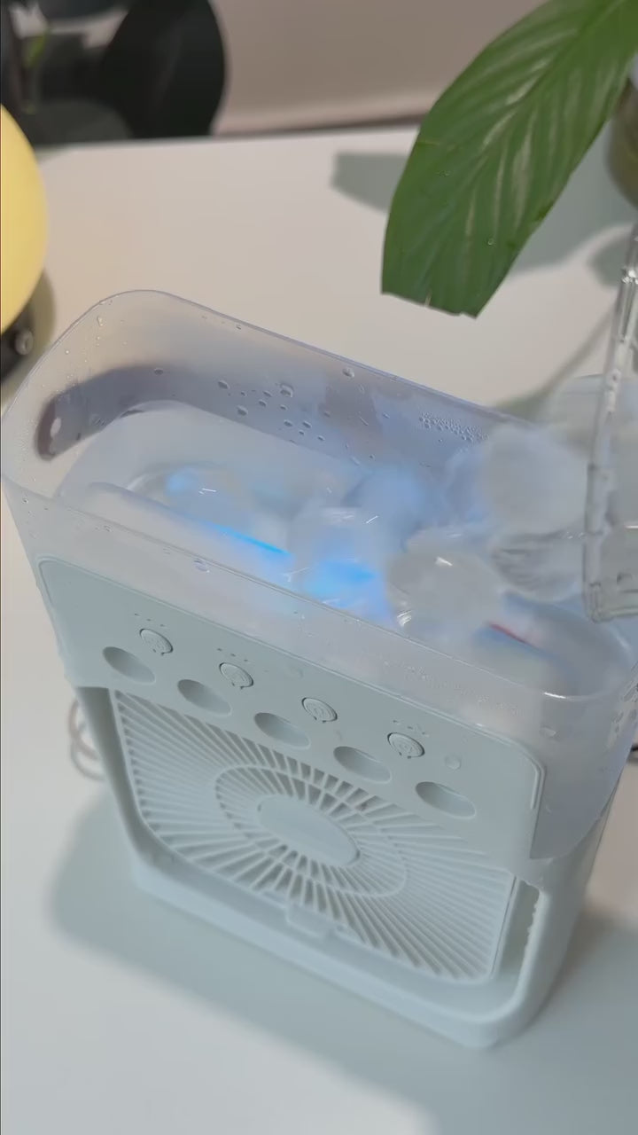 Portable Mini Air Cooler Fan with Water Mist & LED Light – USB Rechargeable